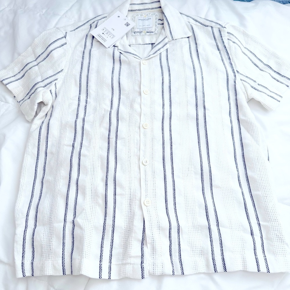 Denim & Flower White and Blue Striped Button Down Shirt
